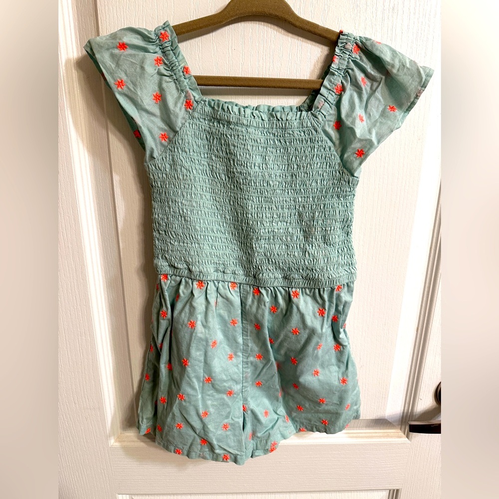 GAP • Mint Green Smocked romper with Floral Accents